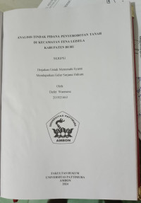 Image of Analisis Tindak Pidana Penyerobotan Tanah  
Kecamatan Fenaleisela Kabupaten Buru