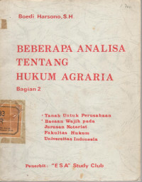 Image of Beberapa Analisa Tentang Hukum Agraria Bagian 2