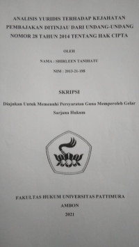 Image of Analisis Yuridis Terhadap Kejahatan Pembajakan Ditinjau Dari Undang-Undang Nomor 28 Tahun 2014 Tentang Hak 
Cipta