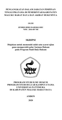 Image of Pengangkatan Dalam Jabatan Pimpinan Tinggi Pratama Di Pemerintah Kabupaten Maluku Barat Daya Dan Akibat Hukumnya