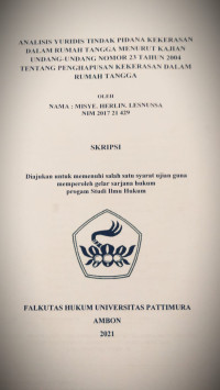 Image of Tindak Pidana Kekerasan Dalam Rumah Tangga Menurut Kajian Undang-Undang Nomor 23 Tahun 2004 Tentang Penghapusan Kekerasan Dalam Rumah Tangga