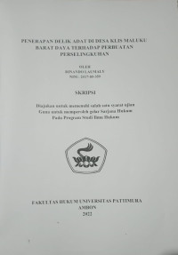 Image of Penerapan Delik Adat Di Desa Klis Maluku Barat Daya Terhadap Perbuatan Perselingkuhan
