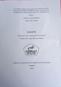 Image of Analisis Yuridis Pertimbangan Hukum Hakim Dalam Penjatuhan Pidana Perkara Pencurian (Vide Pasal 363 Ayat 1 Kuhpidana