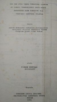 Image of Hak-Hak Atas Tanah Pendatang Spontan Di Lokasi Transmigrasi Batu Marta Kabupaten Ogan Komering Ulu Provinsi Sumatera Selatan