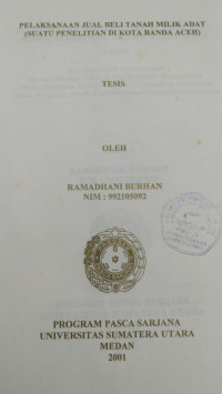Image of Pelaksanaan Jual Beli Tanah Milik Adat (Suatu Penelitian Di Kota Banda Aceh)