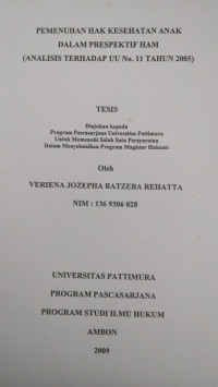 Image of Pemenuhan Hak Kesehatan Anak Dalam Prespektif HAM (Analisis UU No. 11 Tahun 2005)