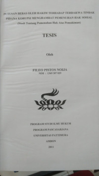 Image of Putusan Bebas Oleh Hakim Terhadap Terdakwa Tindak Pidana Korupsi Menghambat Pemenuhan Hak Sosial (Studi Tentang Pemenuhan Hak Atas Pemukiman)