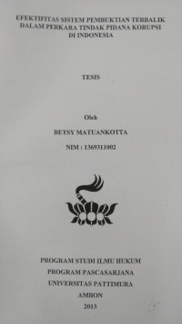 Image of Efektifitas Sistem Pembuktian Terbalik Dalam Perkara Tindak Pidana Korupsi Di Indonesia