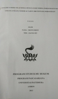 Image of Analisis Yuridis Nilai Sosial Budaya Dari Norma Pornografi Pada Undang-Undang Nomor 44 Tahun 2008 Tentang Pornografi