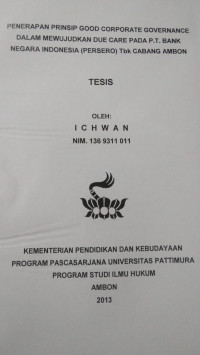 Image of Penerapan Prinsip Good Corporate Governance Dalam Mewujudkan Due Care Pada PT. Bank Negara Indonesia (Persero) Tbk Cabang Ambon