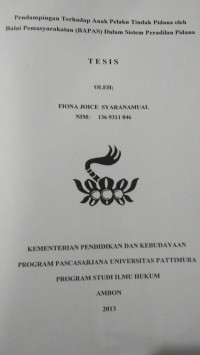 Image of Pendampingan Terhadap Anak Pelaku Tindak Pidana Oleh Balai Pemasyarakatan (BAPAS) Dalam Sistem Peradilan Pidana