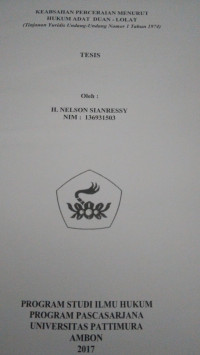 Image of Keabsahan Perceraian Menurut Hukum Adat Duan-Lolat (Tinjauan Yuridis Undang-Undang Nomor 1 Tahun 1974)