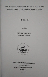 Image of Hak Penguasaan Negara Dalam Pengelolaan Sumber Daya Alam Minyak Dan Gas Bumi