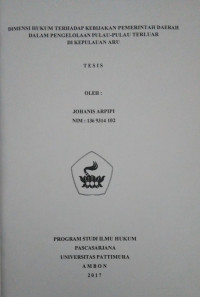 Image of Dimensi Hukum Terhadap Kebijakan Pemerintah Daerah Dalam Pengelolaan Pulau-Pulau Terluar Di Kabupaten Aru