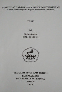 Image of Pemenuhan Hak-Hak Anak Didik Pemasyarakatan (Kajian Dari Perspektif Tujuan Pemidanaan Indonesia)