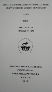 Image of Kebijakan Formulasi Pengembalian Harta Kekayaan Hasil Korupsi Di Indonesia