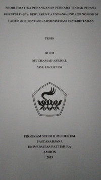 Image of Problematika Penanganan Perkara Tindak Pidana Korupsi Pasca Berlakunya Undang-Undang Nomor 30 Tahun 2014 Tentang Administrasi Pemerintahan