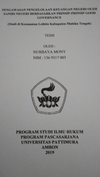 Image of Pengawasan Pengelolaan Keuangan Negeri Oleh Saniri Negeri Berdasarkan Prinsip-Prinsip Good Governance (Studi Di Kecamatan Leihitu Kabupaten Maluku Tengah)