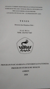 Image of Analisa Yuridis Pertimbangan Hukum Hakim Terhadap Pelaku Tindak Pidana Penghinaan Melalui Media Elektronik (Analisis Putusan No. 121/Pid.B/2015/PN Amb)