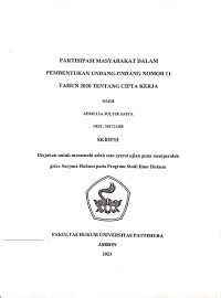 Image of Partisipasi Masyarakat Dalam Pembentukan Undang-Undang Nomor 11 Tahun 2020 Tentang Cipta Kerja